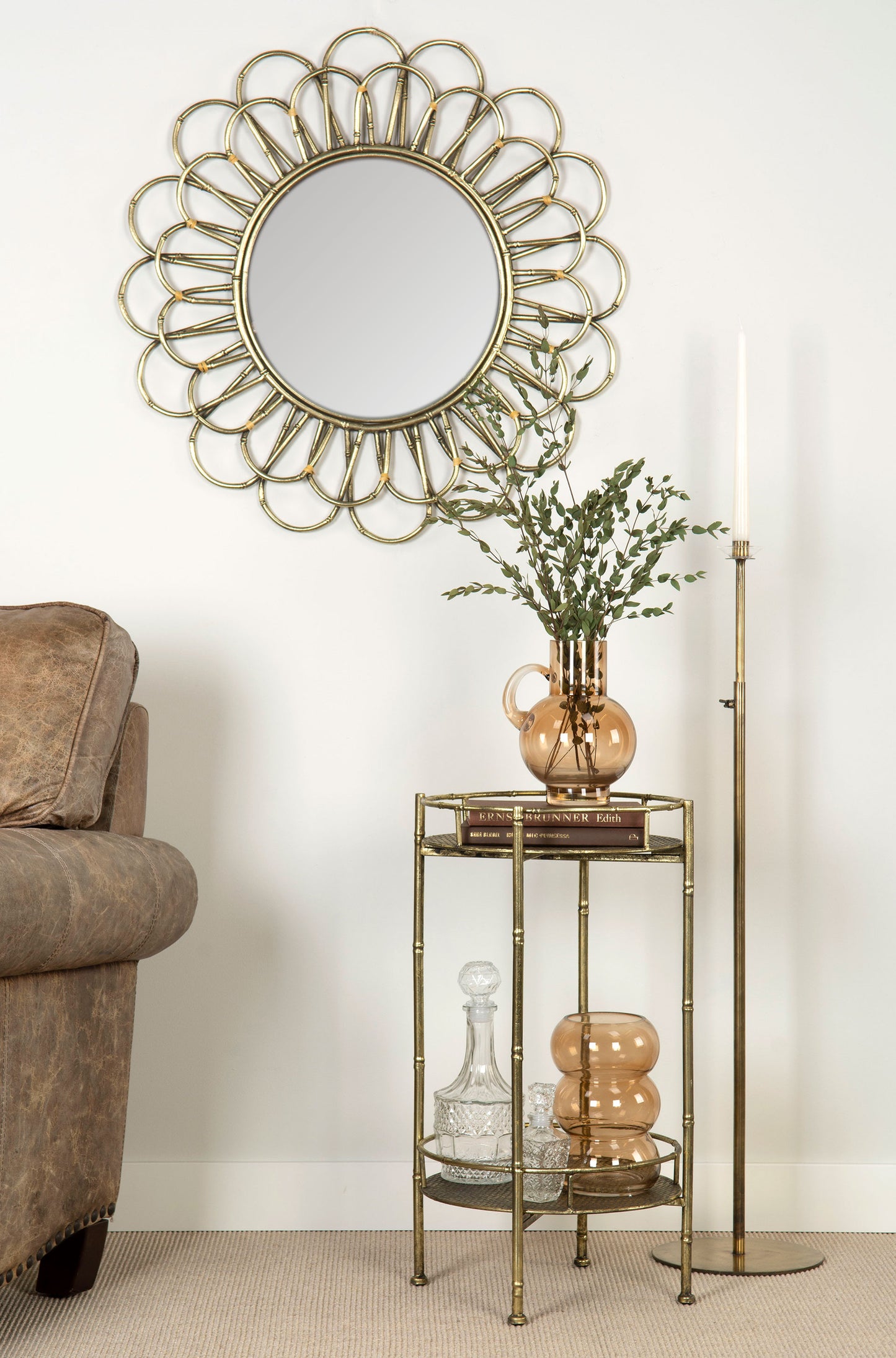 Spegill Sólblóm Bambus Brass Ø70